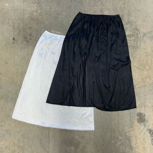 Black and White Vintage Slip Pair with Lace Trim, Black Slip with Slit